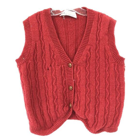 Aston Sweaters - Women’s Size 34 Aston Red Wool Vest Cropped Knit Cottagecore Fisherman